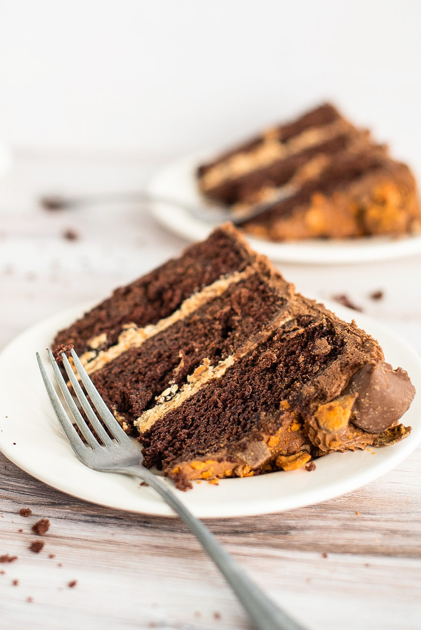 Slice of cake on a plate.