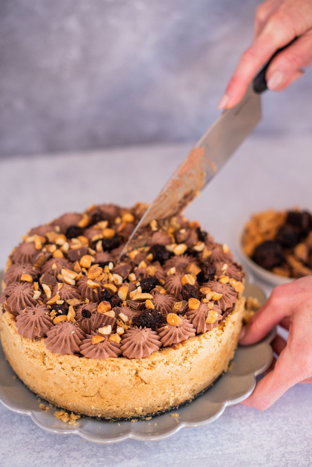 A slice being cut out of a pie.