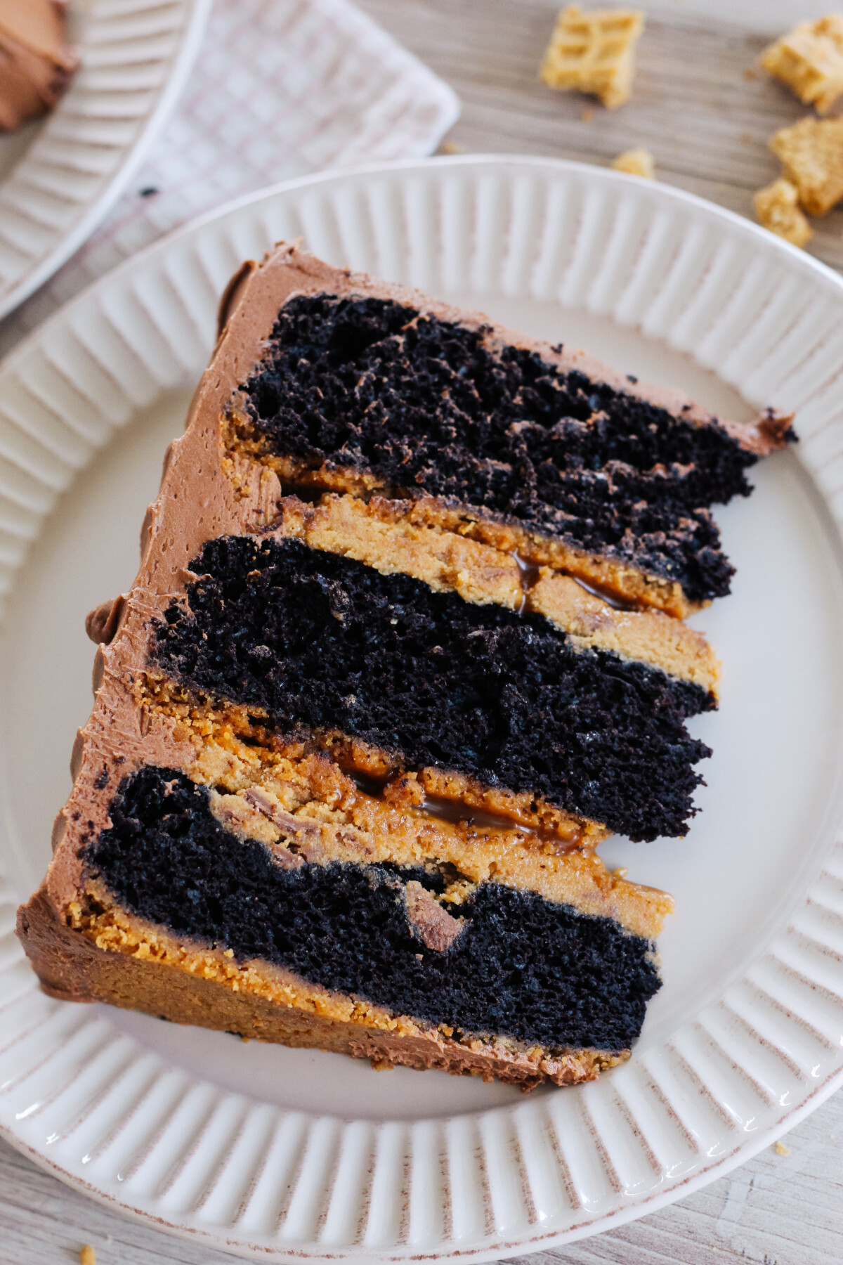 A slice of cake on a plate.