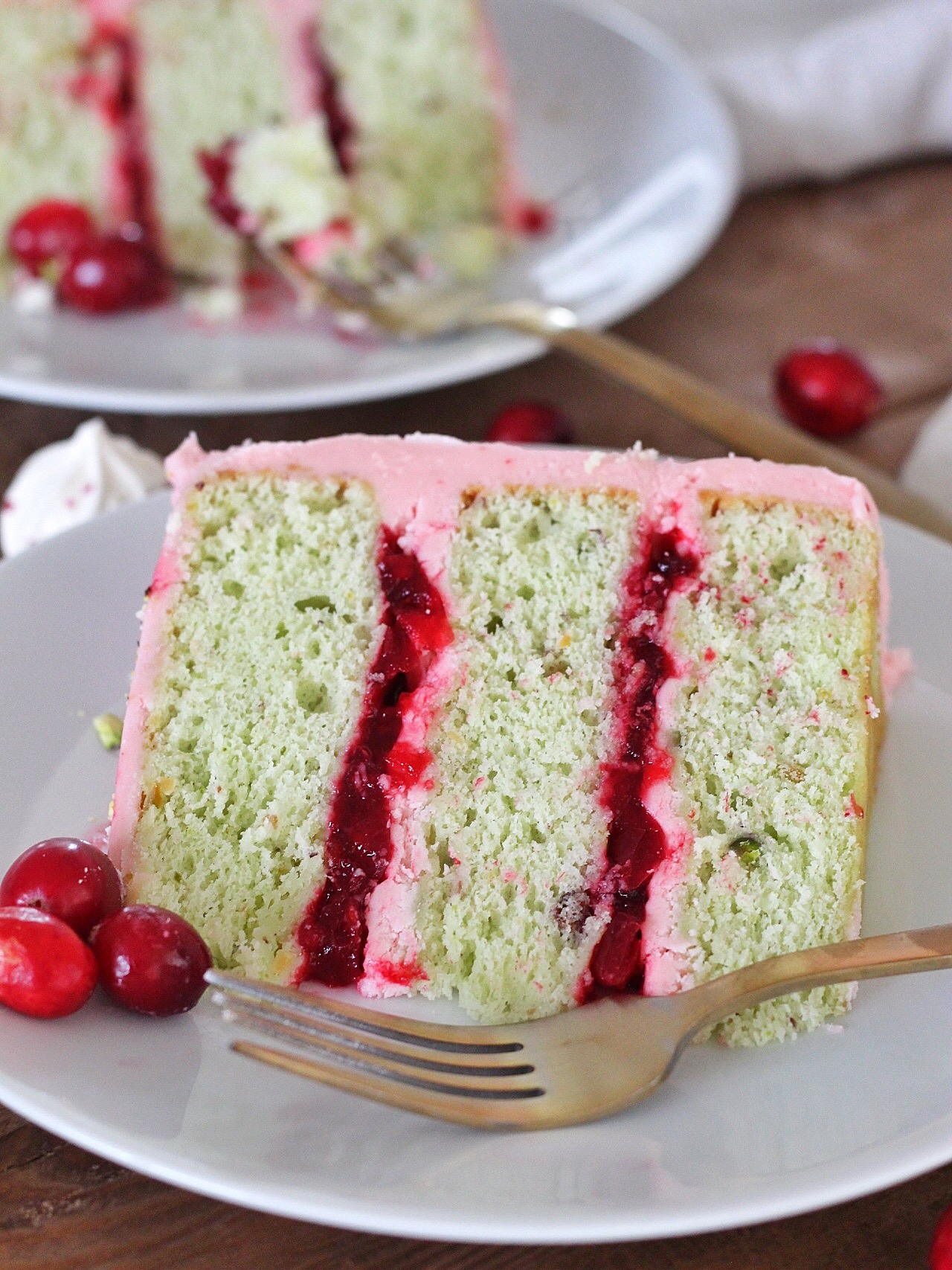 Slice of cake on a plate.